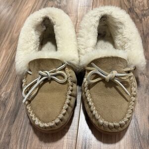 Cozy Tan Suede LL Bean Moccasin Slippers